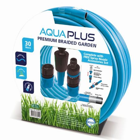 Picture of AquaPlus Premium Blue Braided Fitted Hose 30Mtr