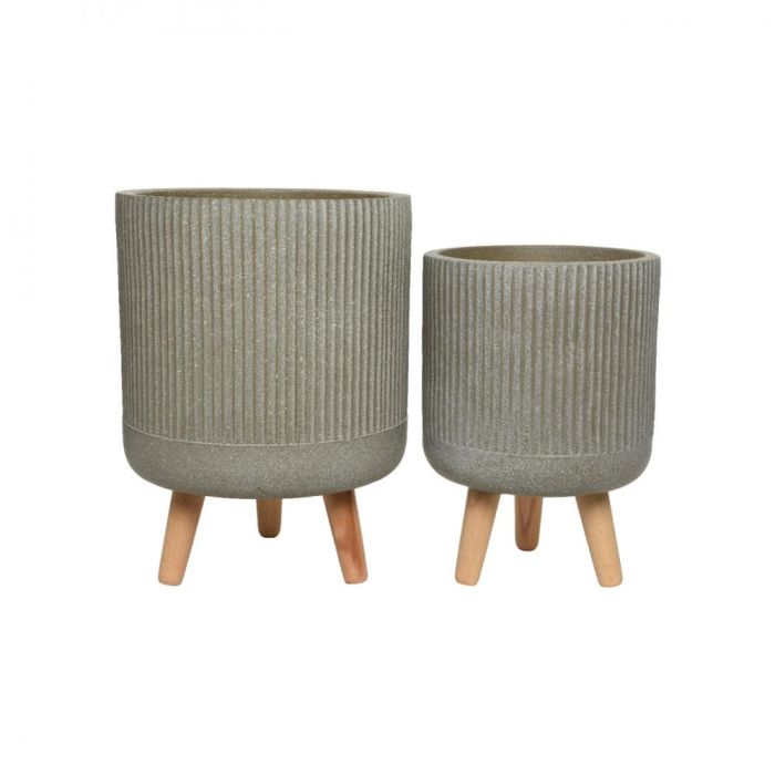 Picture of Fibre Clay Planter with Wood Legs - Set of 1