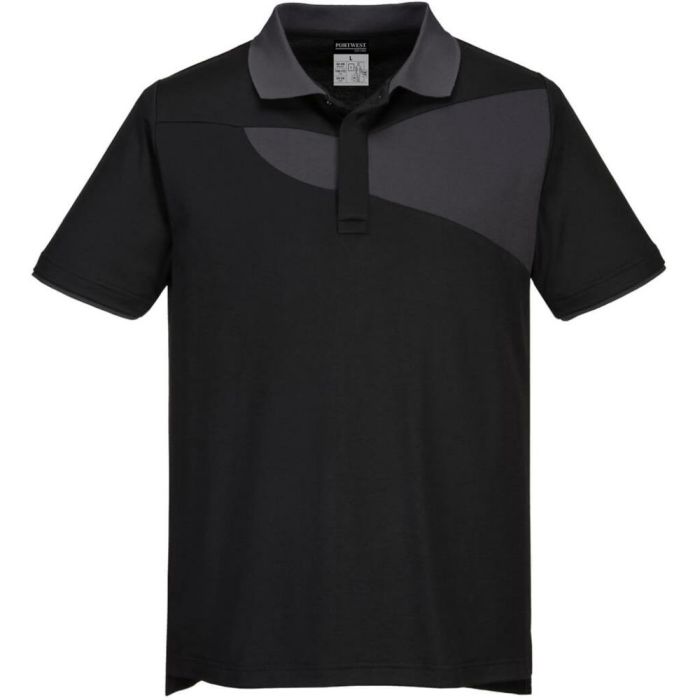 Picture of Portwest - PW2 Polo Shirt S/S - Black/Zoom Grey, Size: Large, PW210BZRL
