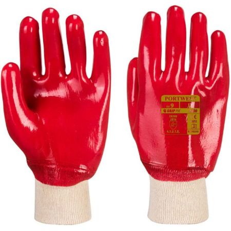 Picture of Portwest - A400 PVC Knitwrist Glove - Red, Size: XL, RG40RERXL
