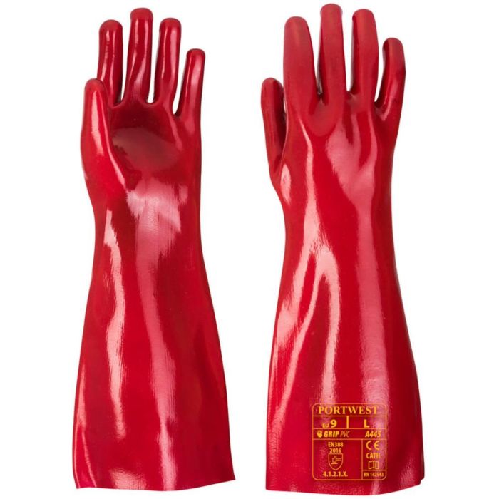 Picture of Portwest - A445 PVC Gauntlet Glove - Red, Size: XL, RG44RERXL