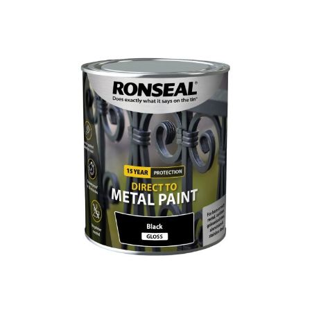 Show details for Ronseal 750ml  Direct To Metal Paint Black Gloss Picture of Ronseal 750ml  Direct To Metal Paint Black Gloss