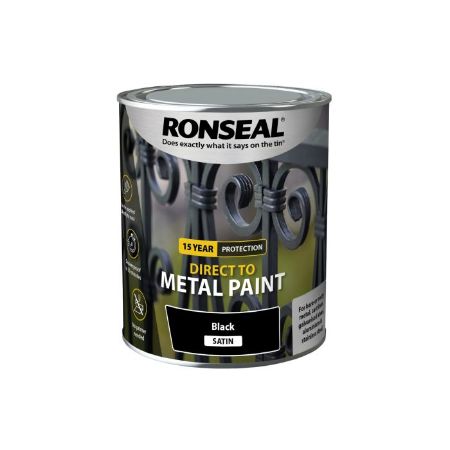 Show details for Ronseal 750ml  Direct To Metal Paint Black Satin Picture of Ronseal 750ml  Direct To Metal Paint Black Satin