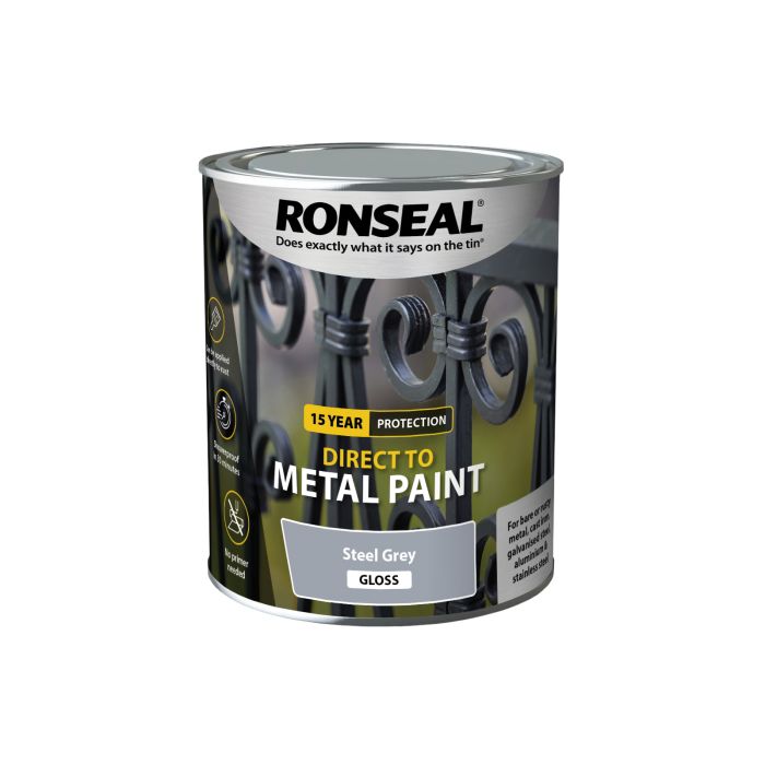 Picture of Ronseal 750ml Direct To Metal Paint Steel Grey Gloss