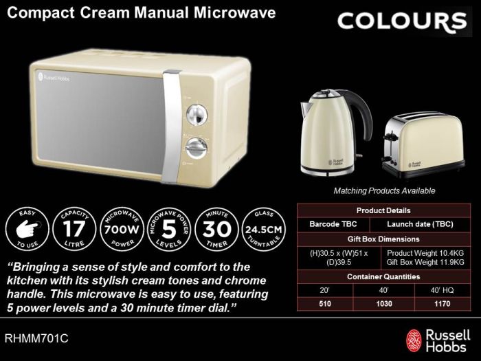 Picture of Russell Hobbs 17ltr Cream Manual Microwave Oven