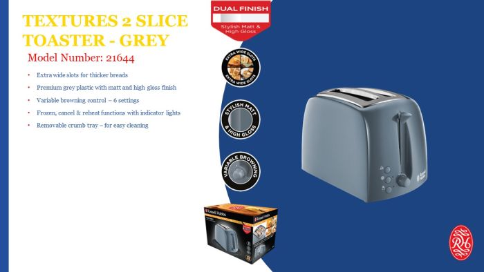 Picture of Russell Hobbs Textures 2 Slice Grey Toaster