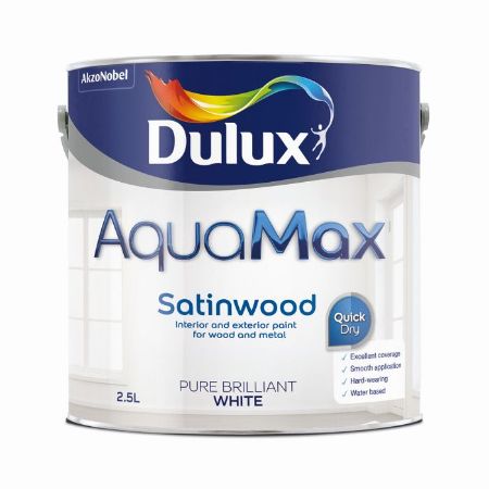 Show details for 2.5l Dulux Aquamax Satinwood Pure Brilliant White Picture of 2.5l Dulux Aquamax Satinwood Pure Brilliant White