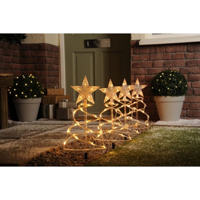 Picture of Festive LED Set of 4 Spiral Tree Pathfinder Stake Lights - Warm White