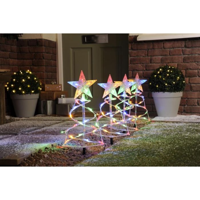 Picture of Festive LED Set of 4 Spiral Tree Pathfinder Stake Lights - Multi-Coloured