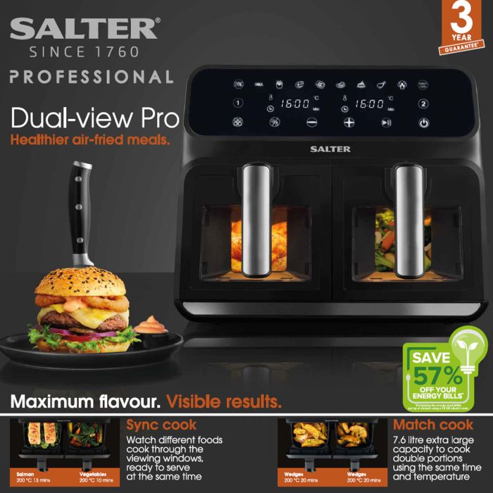 Picture of Dual-View Pro Air Fryer, 2 Drawer Easy Clean Baskets, Clear Viewing Windows, 7.6L Capacity, 1700W
