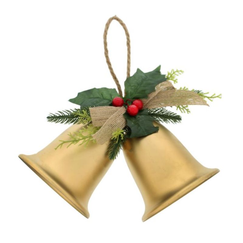 Topline Doyles.30cm Gold Bells With Holly Leaves