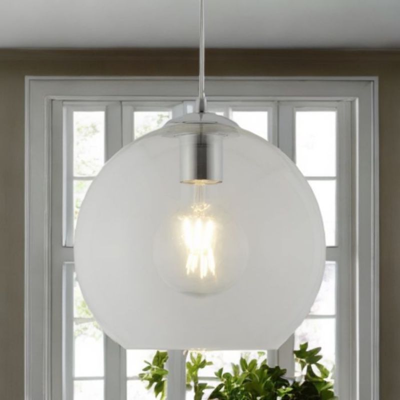 Topline Doyles | Clear Glass Globe And Chrome Pendant 350mm