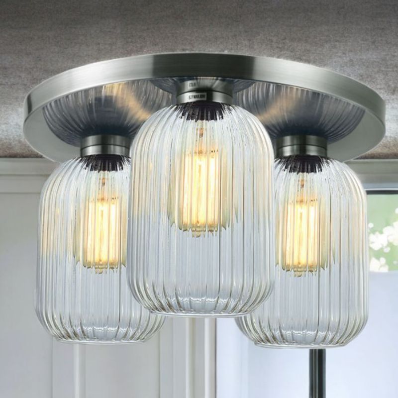 Topline Doyles | Satin Nickel Ceiling Light With 3 X Ribbed Clear Glass ...